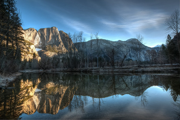 Yosemite Falls at sunrise.