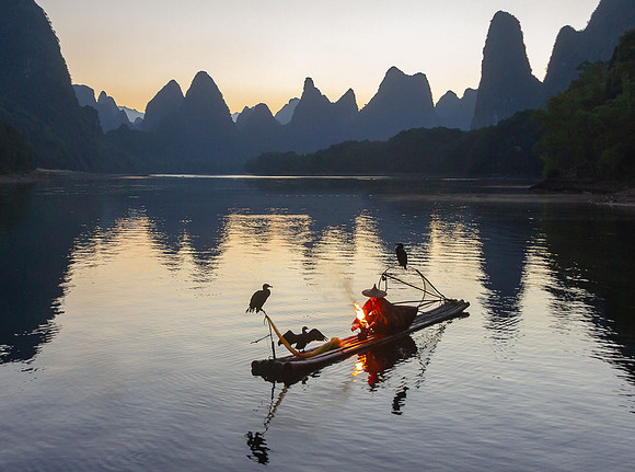 Cormorant Fisherman on Lake, Guilin, China