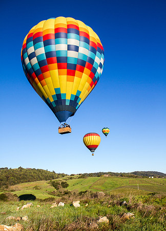 Hot Air Balloon over Napa Valley vineyards