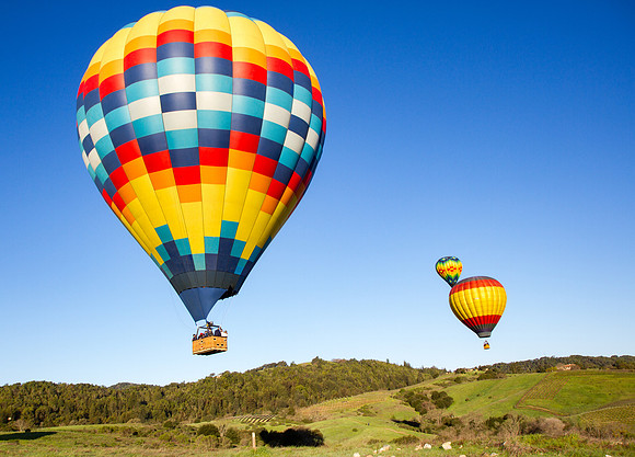 Hot Air Balloon over Napa Valley vineyards