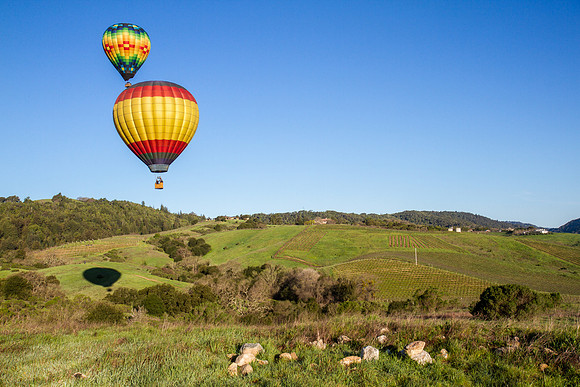Hot Air Balloon over Napa Valley vineyards
