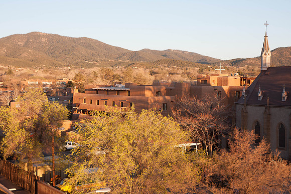 Loretto Chapel Santa Fe New Mexico at dusk