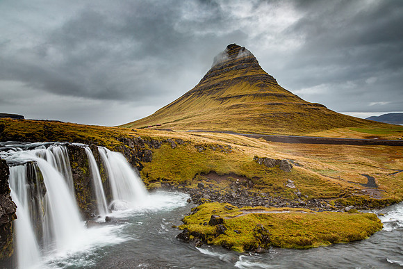 Kirkjufell Mountain with waterfall