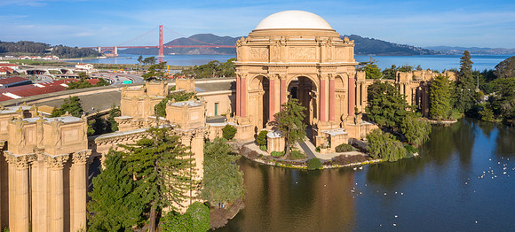 Palace of Fine Arts and Golden Gate Bridge