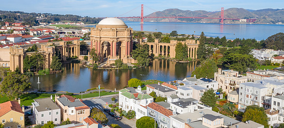 Palace of Fine Arts and Golden Gate Bridge