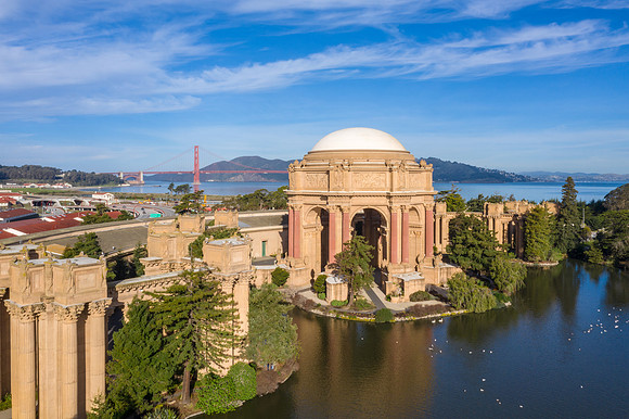 Aerial daytime view of the Palace of Fine Arts, San Francisco, California