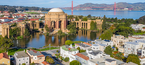 Palace of Fine Arts and Golden Gate Bridge