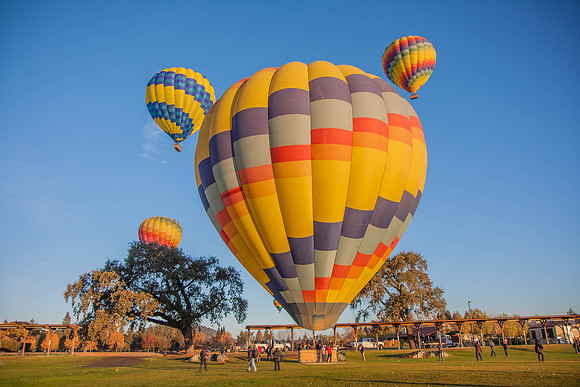 Hot Air Balloon over Napa Valley vineyards
